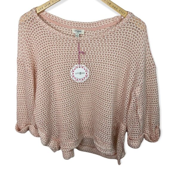 NWT Umgee Baby Pink High Low Waffle Knit Top Size Small Cotton 3/4 Sleeve Boho S - Picture 2 of 15
